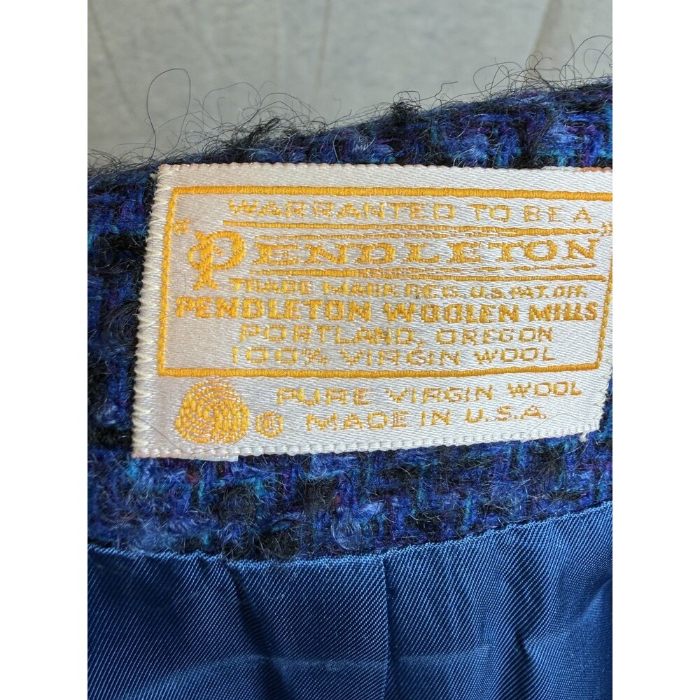 Vintage Pendleton Wool Jacket Blue Black Tweed Boucle Box Crop Large 12 14 - Picture 2 of 12